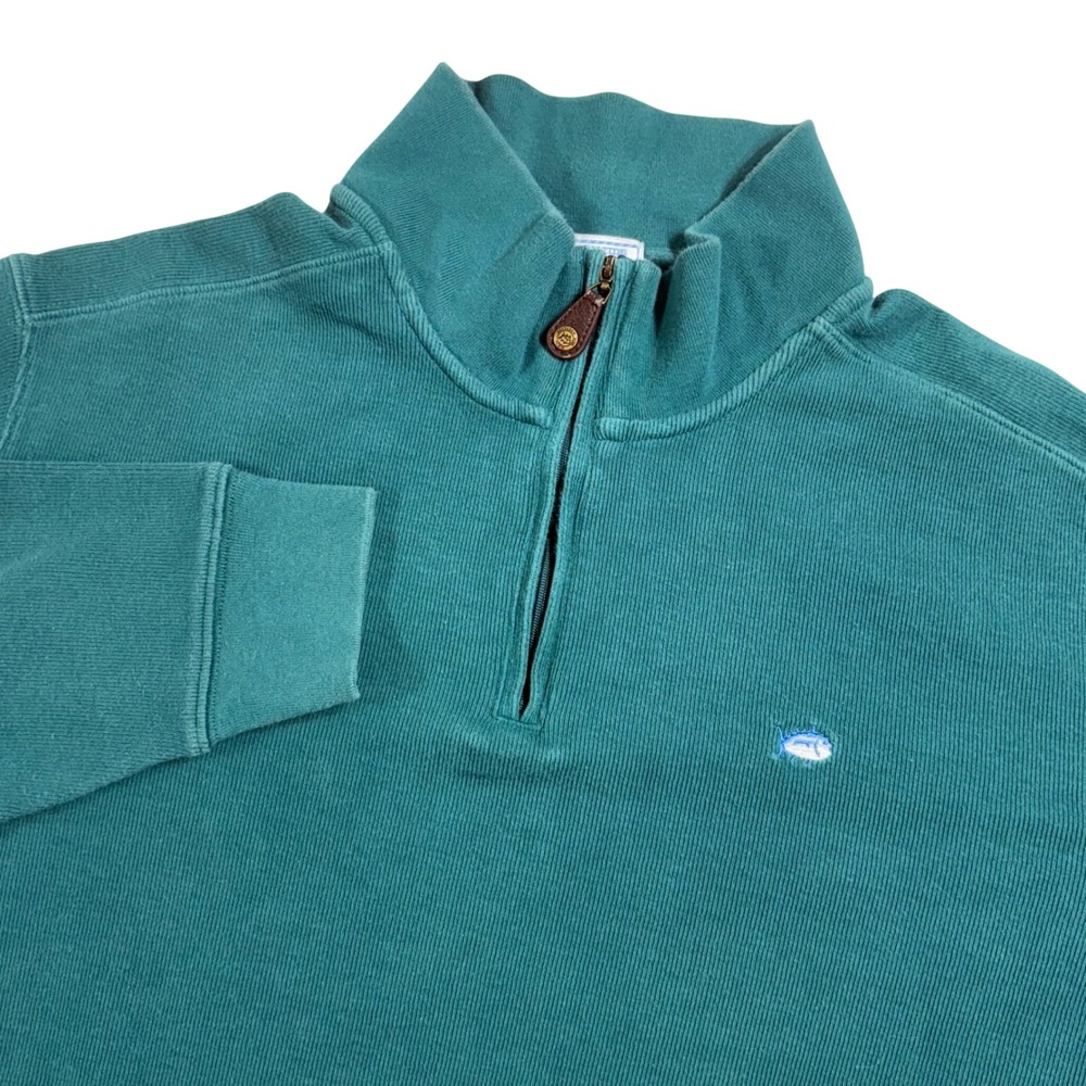 Southern Tide Quarter Zip Pullover Men XL Teal Green Cotton Ribbed Skipjack Logo